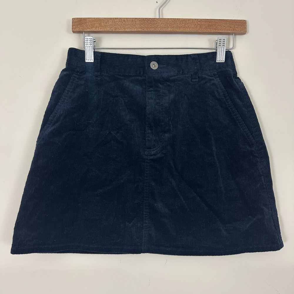 Uniqlo Comptoir des Cotonniers Corduroy A-Line Skirt Navy Blue Cotton Womens XS